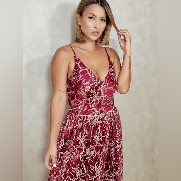 Soiéblu Burgundy Sequin Lace Formal Dress XS Prom Wedding Guest brand new - Picture 4 of 10